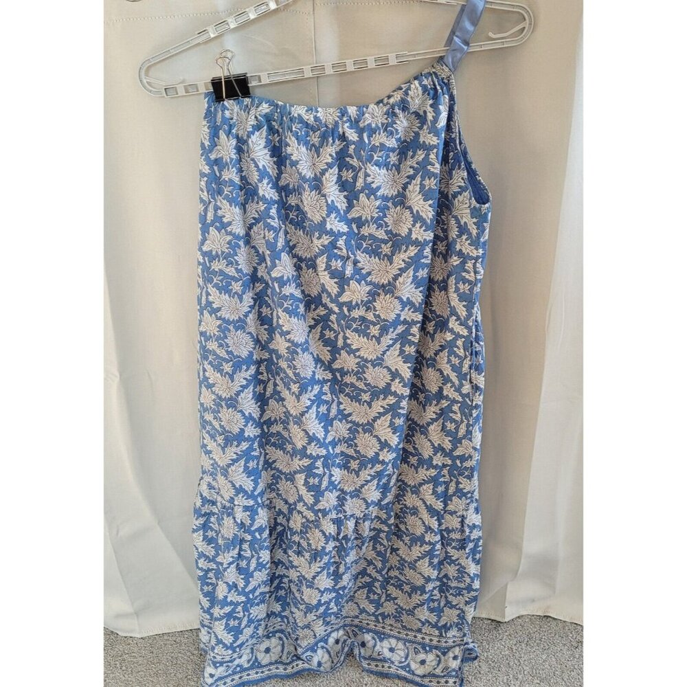 VElvet Graham Spencer Dress Medium Blue Floral Maxi 100% Cotton Tier Boho‎ 17454